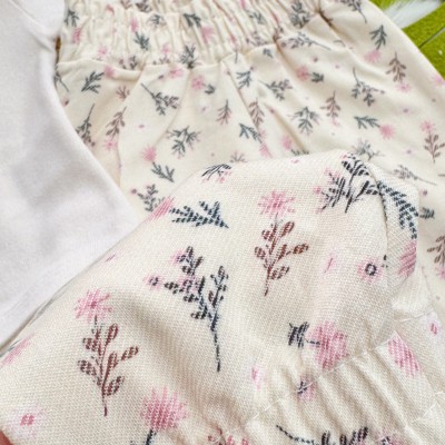Conj. Blusa em Plush Manga Longa  Florzinhas e Calça - Rosa